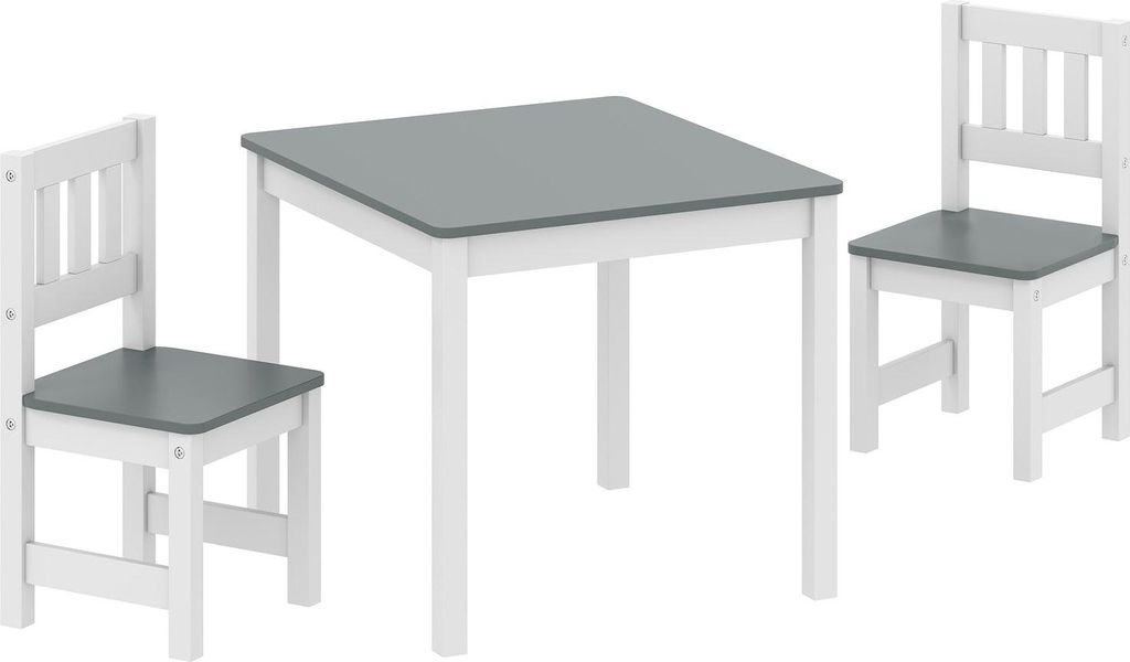 Kindertisch- und Stuhlset, 3-teilig, Grau, Holz