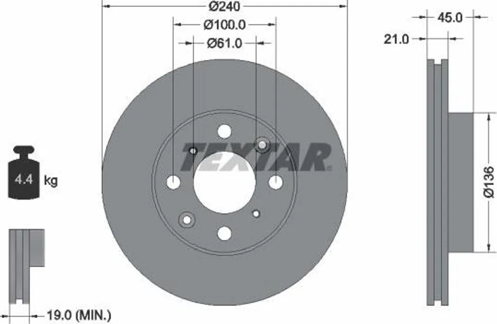 Disque de frein haute teneur en carbone Textar 92077800 pour Honda Civic