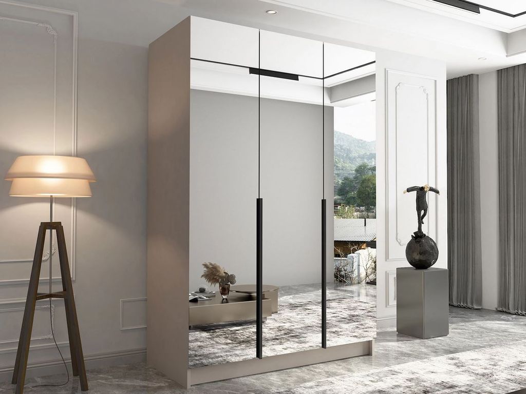 Vysoká zrcadlová šatní skříň 150 cm SHEELA 3 - kašmír / Obrázek produktu 
