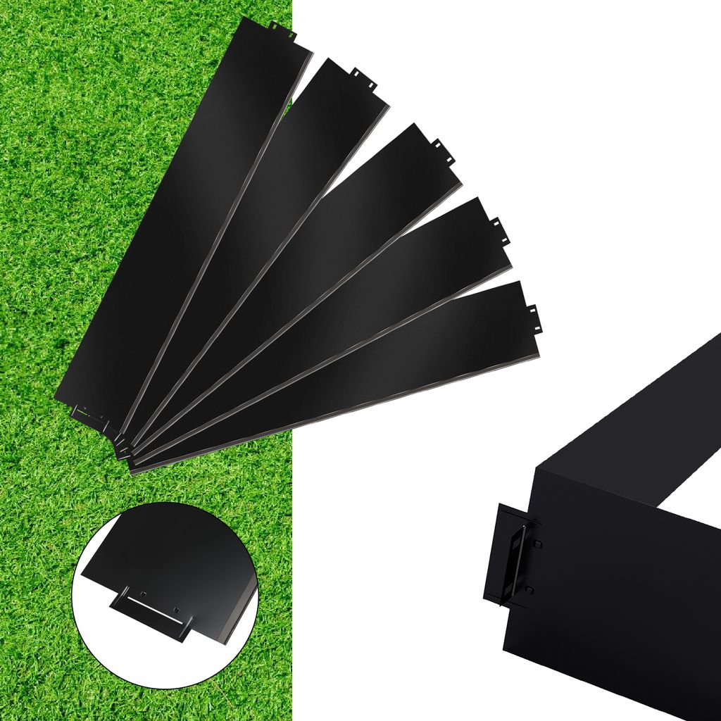 Jayseuw Rasenkante Metall Beeteinfassung Beetumrandung Mähkante Palisade Beetrand Schwarz 100x18cm 10m