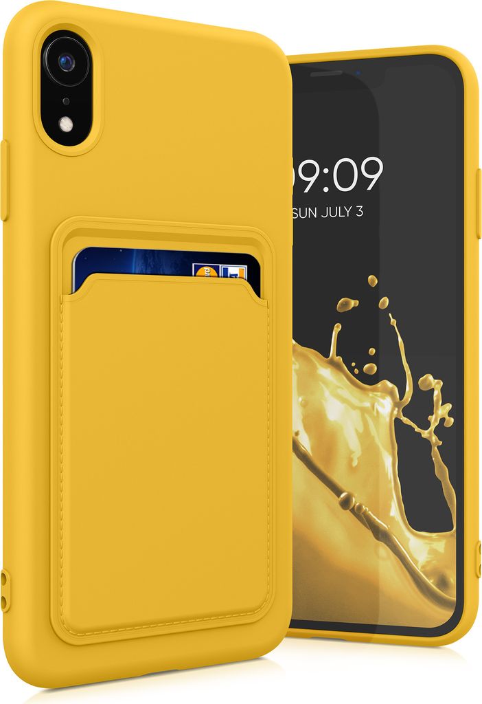 kwmobile Handyhülle kompatibel mit Apple iPhone XR Hülle - Handy Cover mit Fach für Karten - in Strahlend Gelb