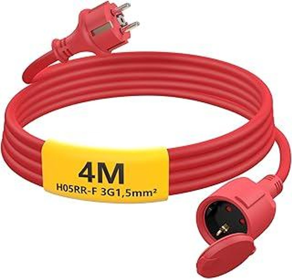 Verlängerungskabel Outdoor 4m, Gummi Stromkabel Verlängerung mit Schuko Stecker für den Außenbereich IP44, Kabelverlängerung H05RR-F 3G1,5mm²...