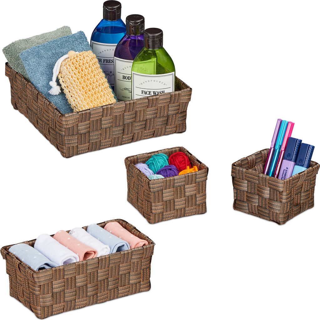 Relaxdays Aufbewahrungskorb 4er Set, Körbchen in 3 Größen, Produktbild 