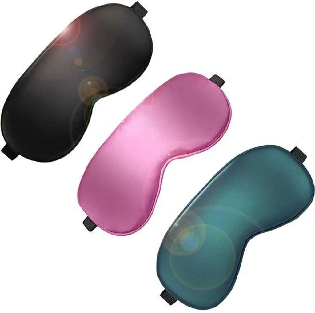 Lot de 3 Masques de Sommeil en Soie avec Bande Élastique Réglable Noirs