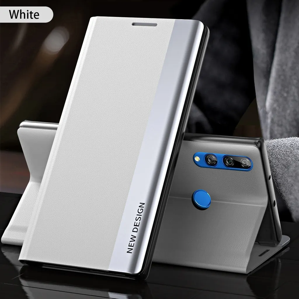 Huawei Y9 Prime 2019 Custodia, LaimTop Finto cuoio Magnetic Flip Stand Custodia per Huawei Y9 Prime 2019 Bianco - 2