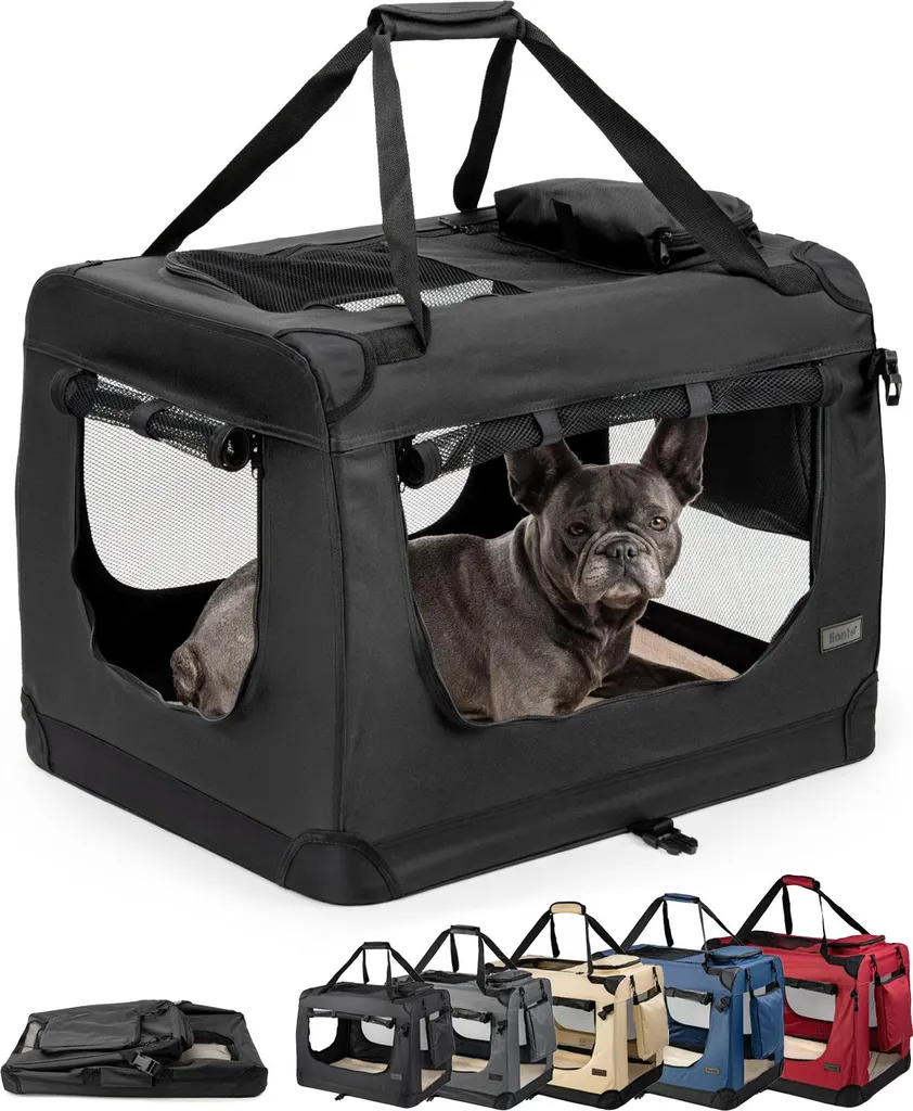 box pieghevole per il trasporto del cane, robusto box in tessuto con inserti in rete, ideale per l'auto, i viaggi e il veterinario, 70x52x50 cm, nero