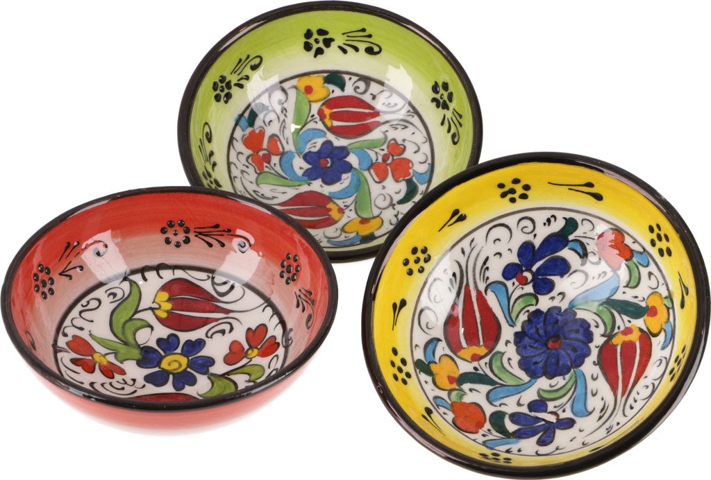 3`er Set Orientalische Schüsseln, Schale, Müslischale Ø 13 cm, Handbemalt - Set 11, Mehrfarbig, Keramik, Schalen, Schüsseln