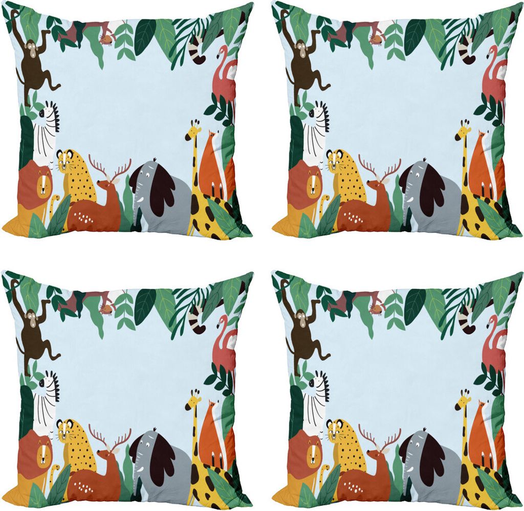 ABAKUHAUS Tier Kissenbezug Set (4 Stück), Wild lebende Tiere und exotische Blätter, Moderner Doppelseitiger Digitaldruck, 45 cm x 45 cm, Baby Blu...