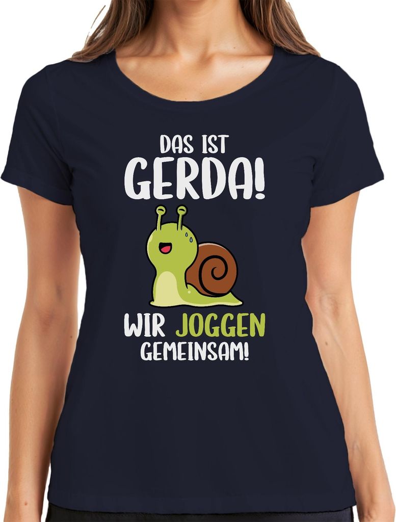 Das ist Gerda wir joggen gemeinsam Schnecke Laufteam Läufer Humor Damen T-Shirt, Navy, M