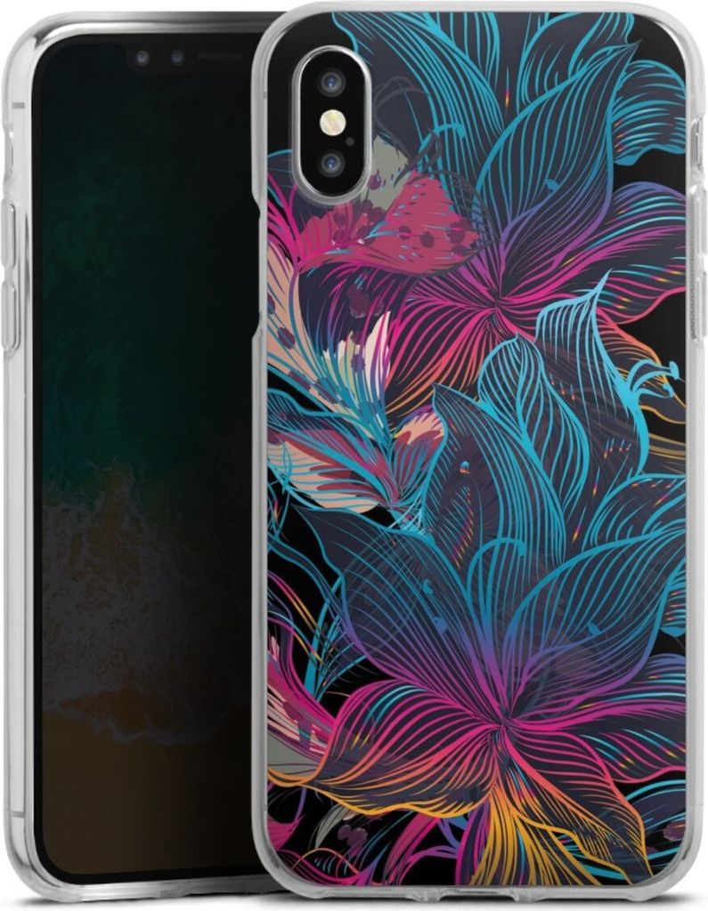 DeinDesign Handyhülle für Apple iPhone X Silikon Hülle Case Smartphone Schutzhülle Blumen Neon bunt