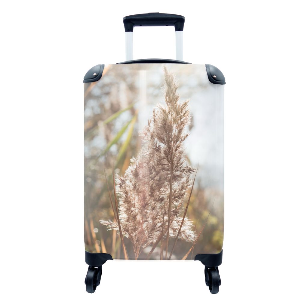 MuchoWow Koffer Handgepäck Trolley Rollkoffer Kleine Reisekoffer mit 4 Rollen - Schilf - Sonne - Pflanze - Cabin Size < 55x40x23 cm & 55x40x20 c...