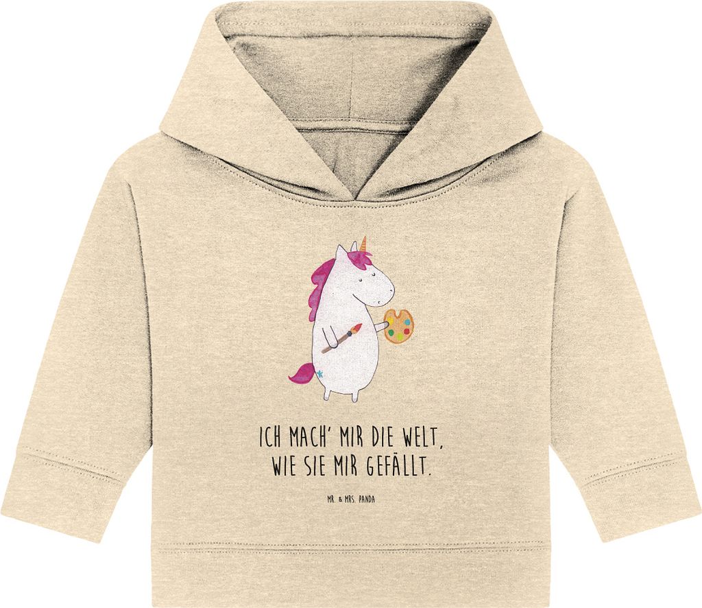 Mr. & Mrs. Panda Organic Baby Hoodie Einhorn Künstler 12. - 18. Monat - Natural Raw - Geschenk, Kapuzensweatshirt, Farbe, Englisch, Welt, Stift, M...