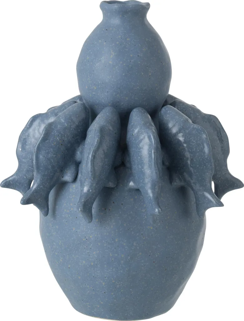Petit Vase Poisson Céramique Bleu J-Line : Déco Originale pour Étagère