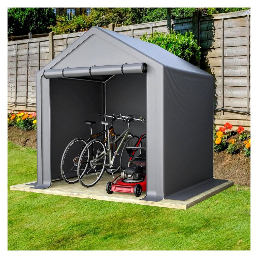 Fahrradgarage für 2 Fahrräder, Metallgerätehaus 190x170x200cm winterfest mit Rolltor, Garagenzelt aus Stahlrahmen, für Garten und Fahrräder, D...