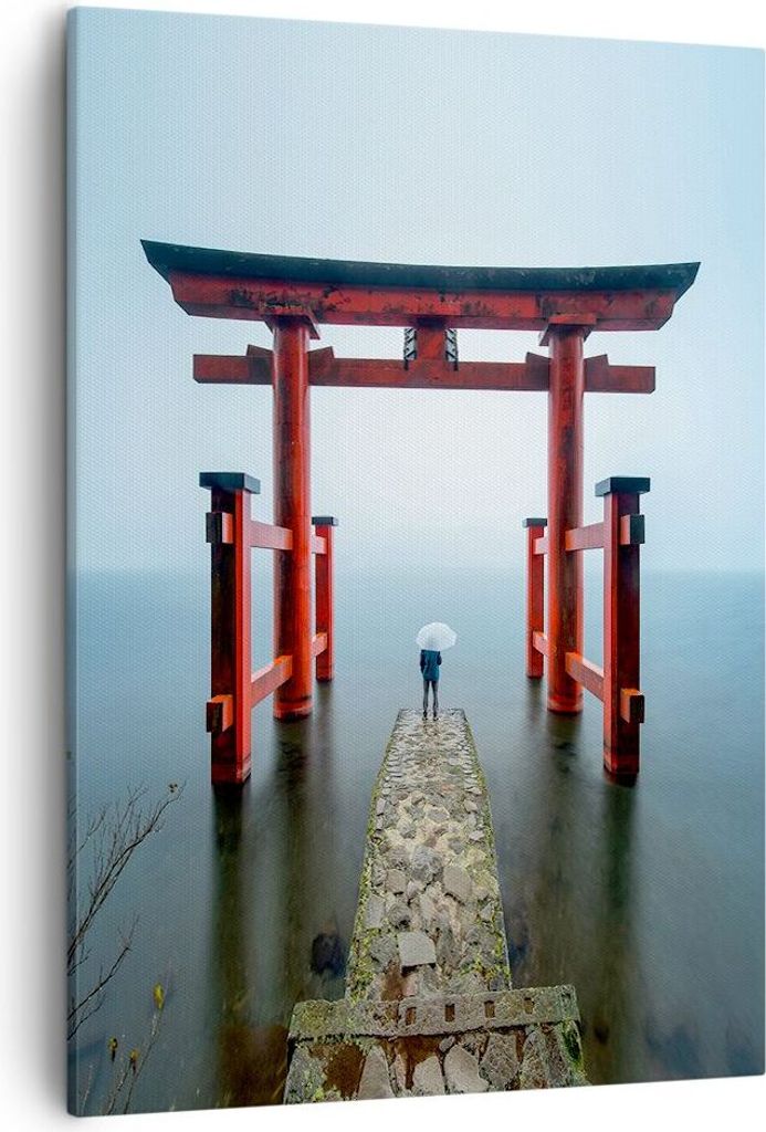 Bild auf Leinwand - Leinwandbild - Einteilig - Itsukushima-Jinja Tempel Regenschirm - 50x70cm - Wand Bild - Wandbilder - Leinwanddruck - Wanddekora...