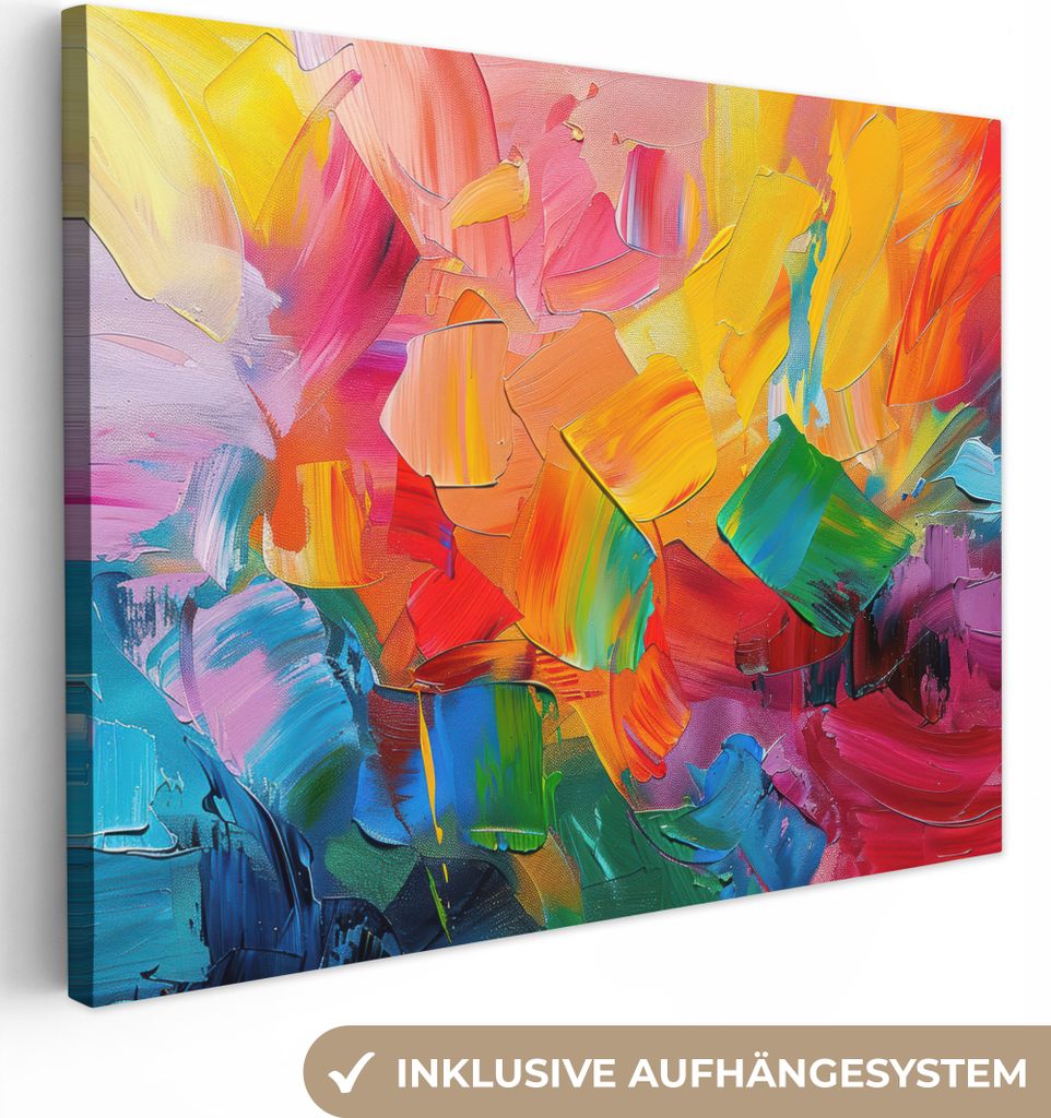 Leinwandbilder 80x60 cm - Abstrakt - Gemaltes Aussehen - Modern - Farbenfroh, Leinwand Bilder, Wanddeko, Bild