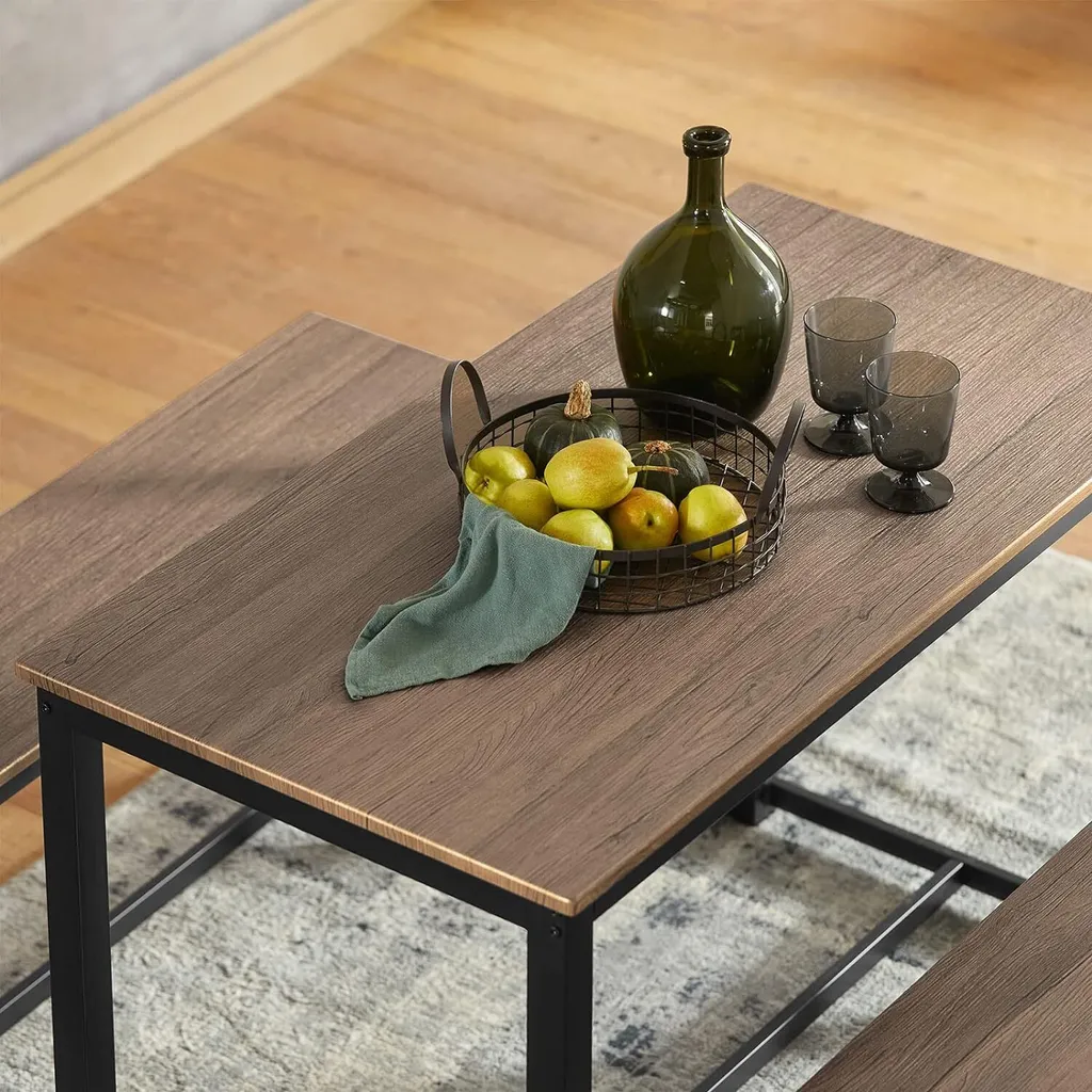 Set Table à Manger 110x58cm et Bancs Encastrables Structure Métal Robuste - 7