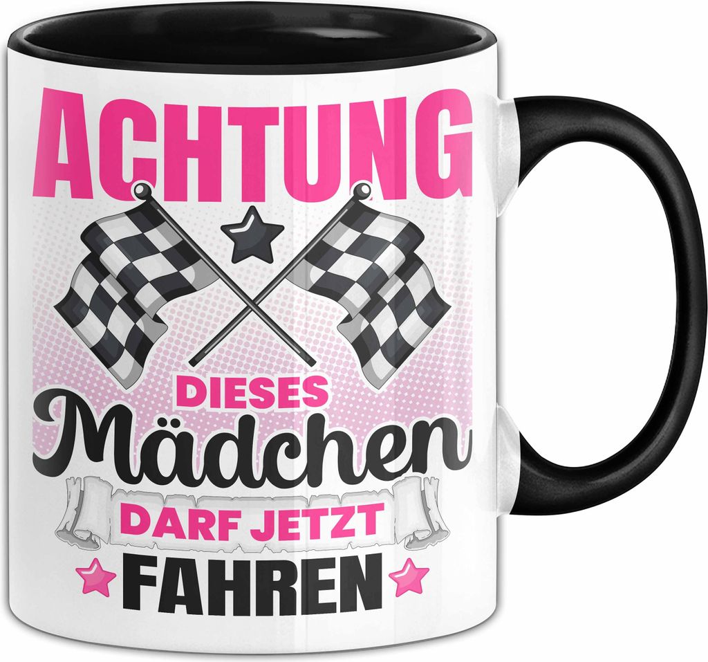 Führerschein Bestanden Geschenk Tasse Bestandener Führerschein Achtung Dieses Mädchen Darf Jetzt Fahren Fahrschule Kaffee-Becher (Schwarz)