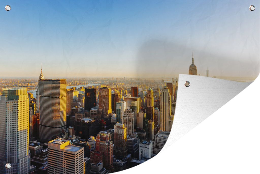 MuchoWow 90x60 cm Outdoor-Poster Gartendeko Sichtschutz Garten Poster für den Garten New York - Sonne - Skyline