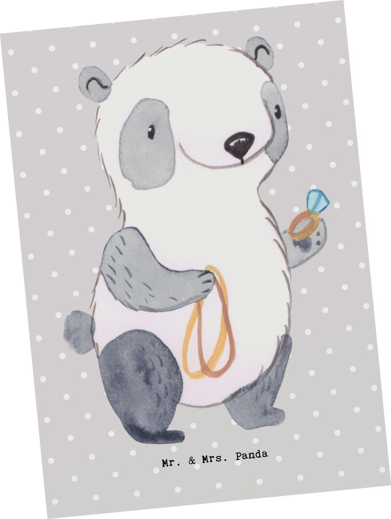 Mr. & Mrs. Panda Postkarte Goldschmied Herz - Grau Pastell - Geschenk, Grußkarte, Juwelier, Schmied, Ansichtskarten, kunstkarte, Goldschmuck, Ansi...