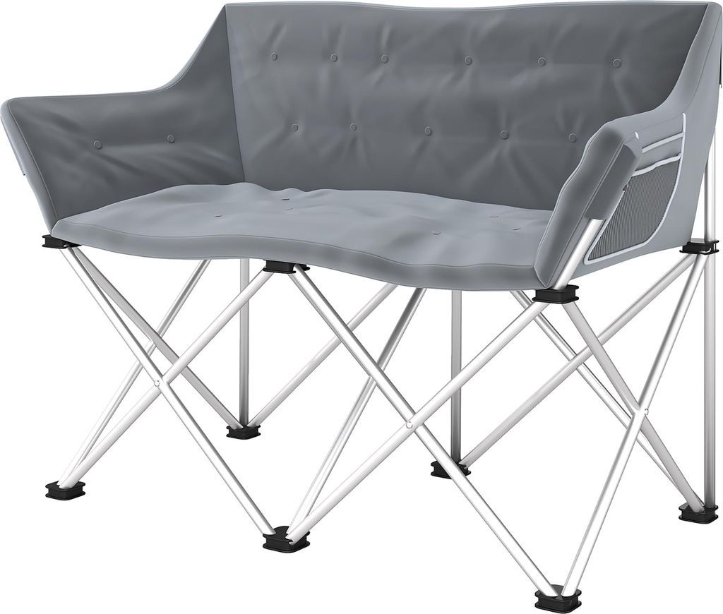 Faltstuhl 2 Sitzer faltbar Campingstuhl mit Armlehnen Seitentasche bis 240kg belastbar Grau