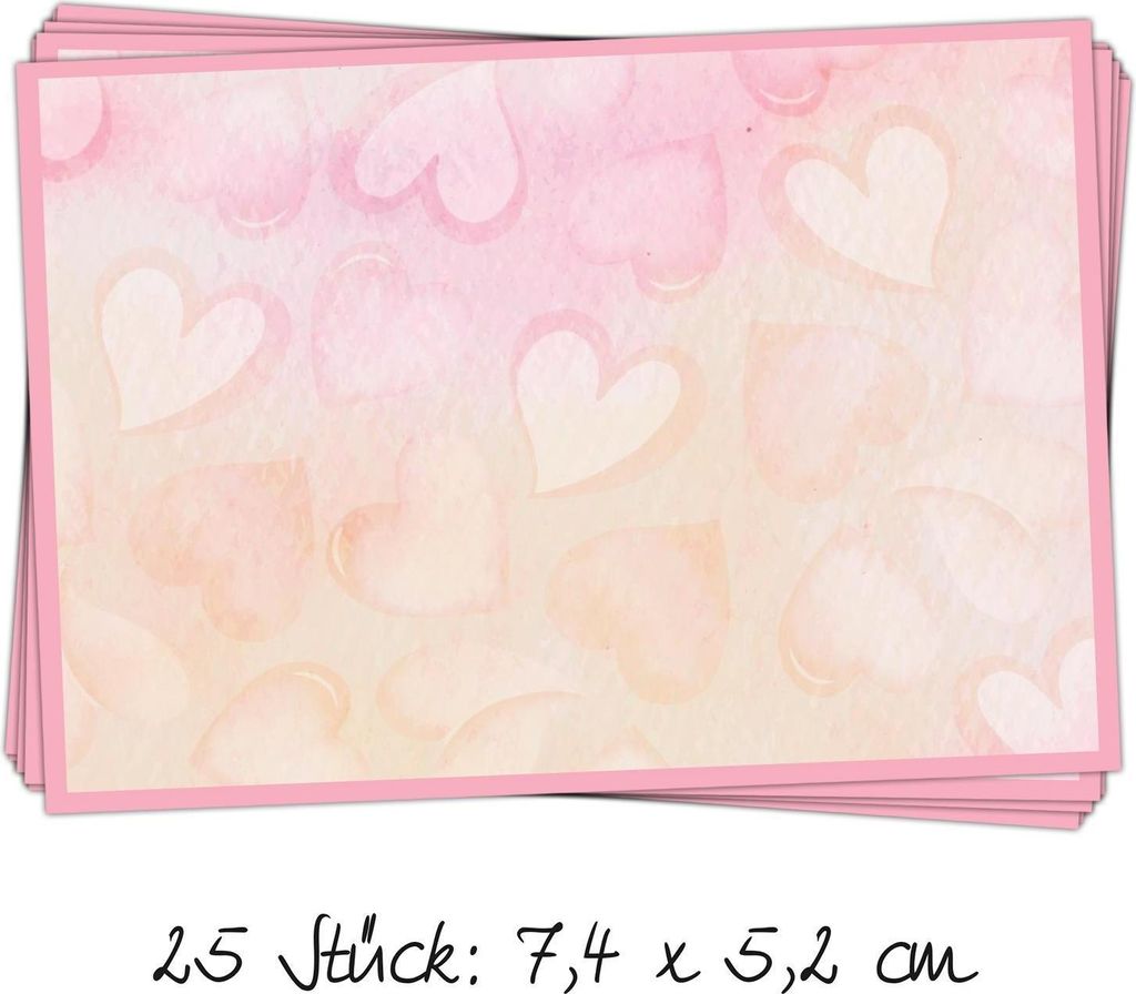 25 kleine Aufkleber 7,4 x 5,2 cm mit rosa Herzen - Etiketten Adressetiketten zum Beschriften für Mädchen
