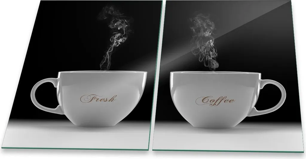 Set 2 Coprifornelli Vetro 40x52 Coffee & Fresh Bianco Nero