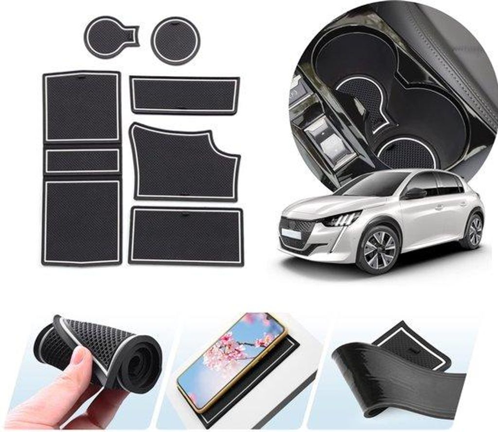 Peugeot 208 e-208 / 2008 e-2008 II GTI GT-Linie 2020-2024 Antislip-Matten, Middenkonsolee-Armlehne, Interieur-Accessoires (Weiß)