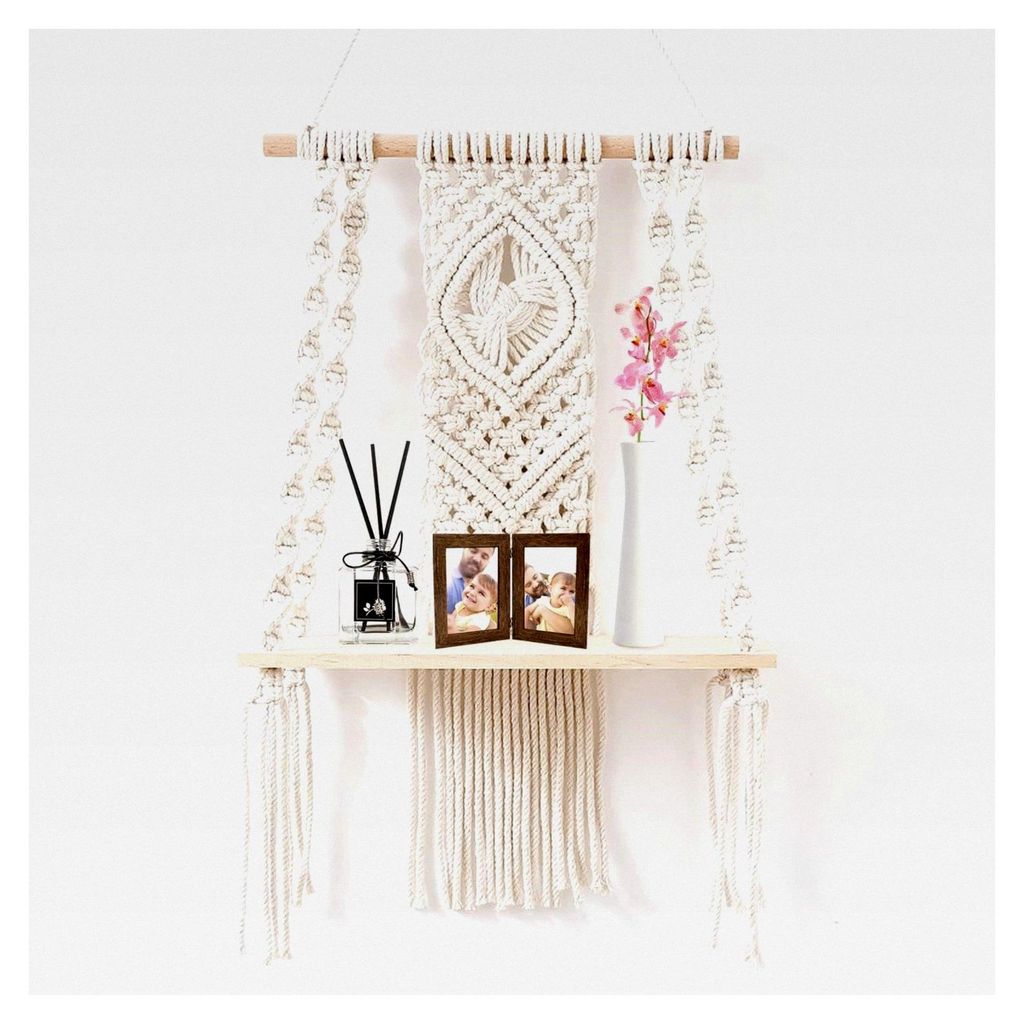 Wandbehang im Boho-Stil, Makramee Regal, handgewebtes Schweberegal für Wohnzimmer, Schlafzimmer, Balkon, Flur