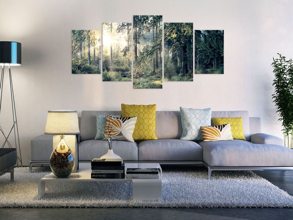 Akustikbild Landschaft Wald 200x100 cm Bilder Akustikschaum Hochleistungsschallabsorber Schallschutz Leinwand 5 tlg Wandbild Raumakustik Schalldäm...