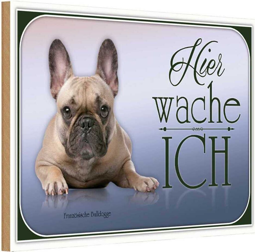 vianmo Holzschild 20x30 cm Hund Französische Bulldogge hier Tier Haustier