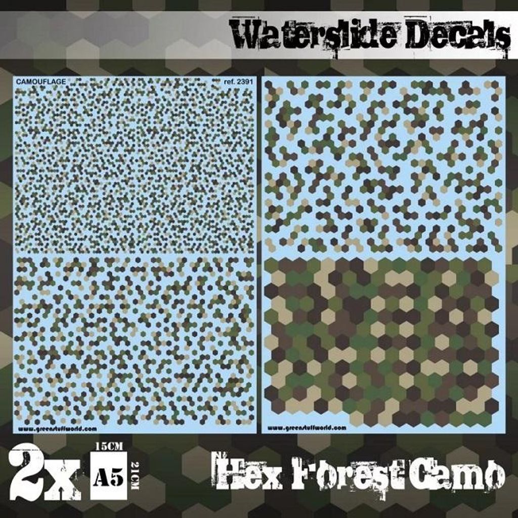 Green Stuff World GSW2391 - Waterslide Decals - Hex Forest Camo - Neu