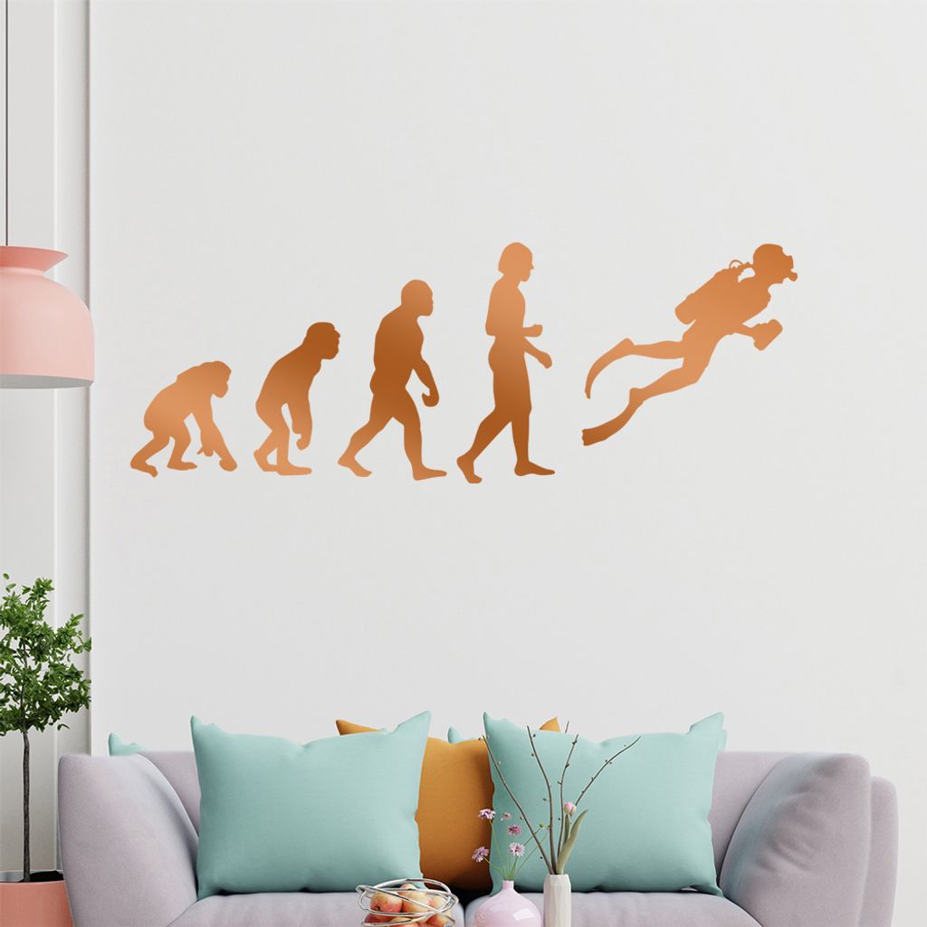 KIWISTAR Evolution Taucher unter Wasser Darwin Wandtattoo in 6 Größen - Wandaufkleber Wall Sticker - Dekoration, Küche, Wohnzimmer, Schlafzimmer...
