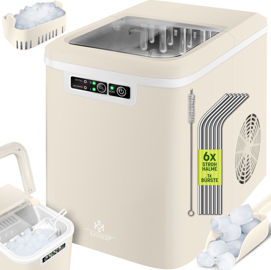 KESSER Eiswürfelbereiter | Eiswürfelmaschine Edelstahl | Ice Maker | 12 kg 24 h | Zubereitung in 7 min | 2,2 Liter Wassertank | 2 Eiswürfel-Gr...