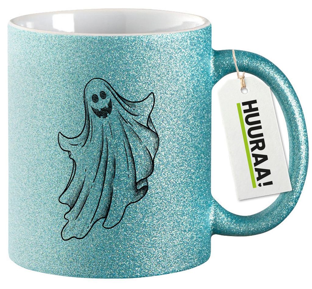 Huuraa Glitzertasse Comic Geist Fabelwesen 330ml Blau Keramik Kaffeebecher Geschenkidee