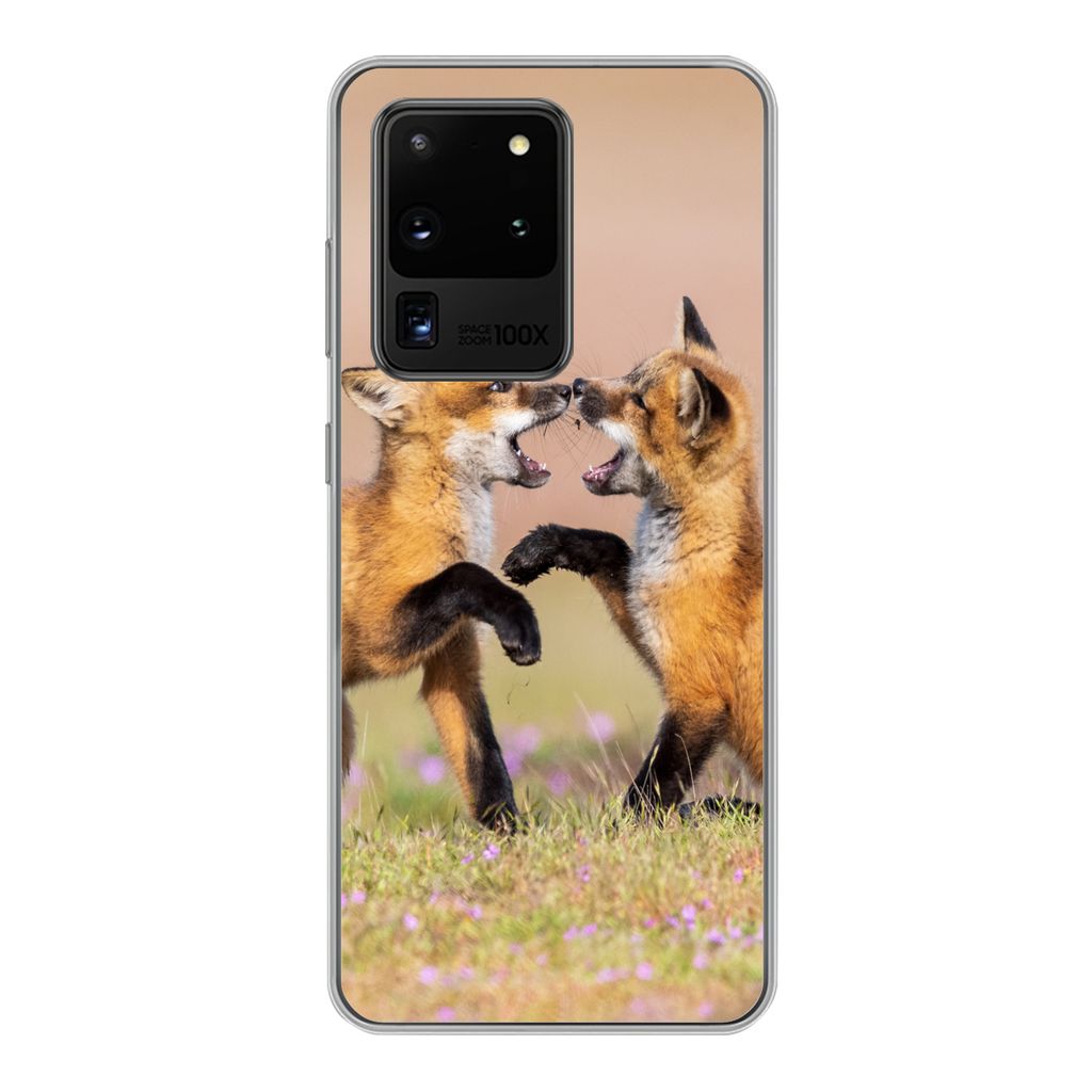 MuchoWow Handyhülle Schutzhülle Hülle für Samsung Galaxy S20 Ultra Füchse - Blumen - Porträt Silikon Softcase Handy Hülle - Karteninhaber