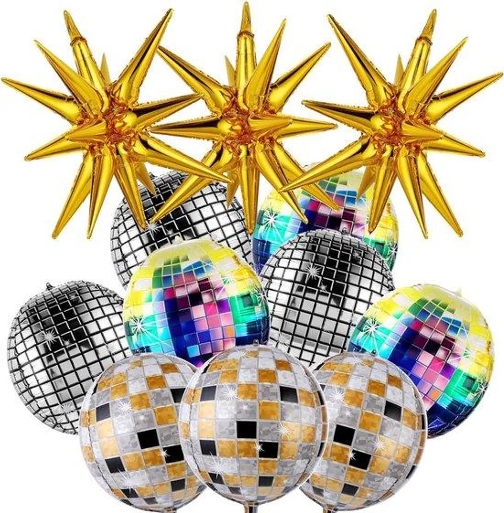 Ballons de décoration disco années 70 en aluminium - Pack de 12 unités