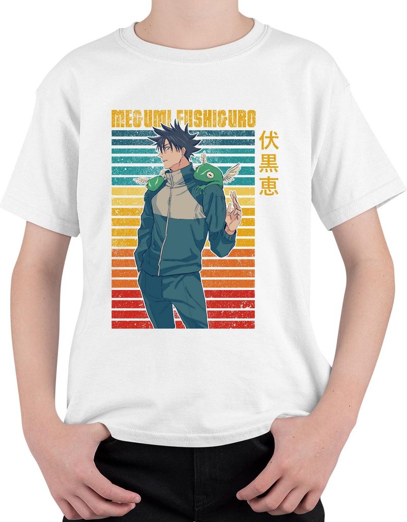 Megumi Fushiguro Jujutsu Kaisen Shikigami Frosch Geschenk Vintage Uni Kinder T-Shirt, Weiß, 152
