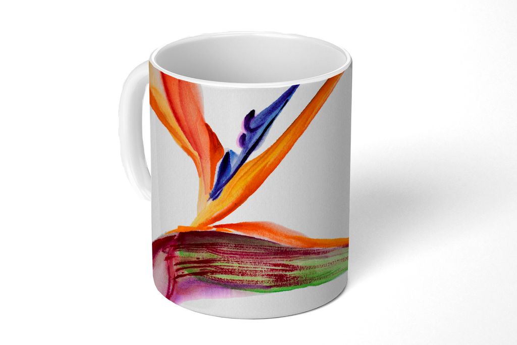 KitchenYeah Tasse Kaffeetasse Kaffeebecher 350 ml Strelitzia - Aquarell - Blumen Teetasse - Fototasse - Becher - Keramikbecher - Teebecher - Kaff...
