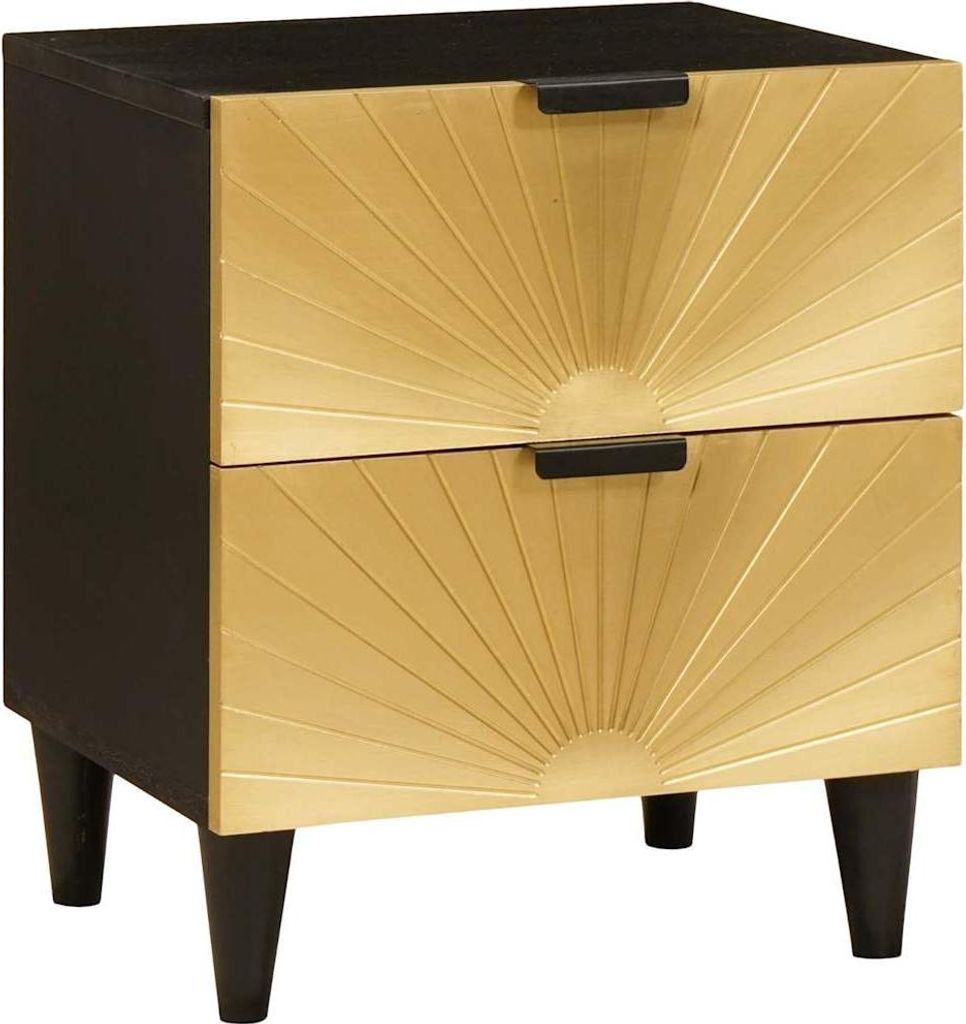 Nachttisch Schwarz und Gold 40 x 33,5 x 46 cm Massivholz Akazie