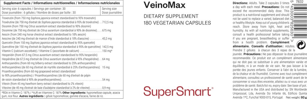 SuperSmart VeinoMax  Dietary Supplement - 180 caps. veg. Immagine del prodotto 
