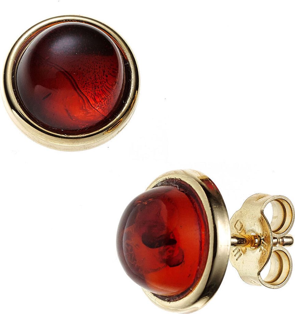 Ohrstecker Ohrringe 10mm mit Bernstein 375 Gold Goldohrstecker Damen