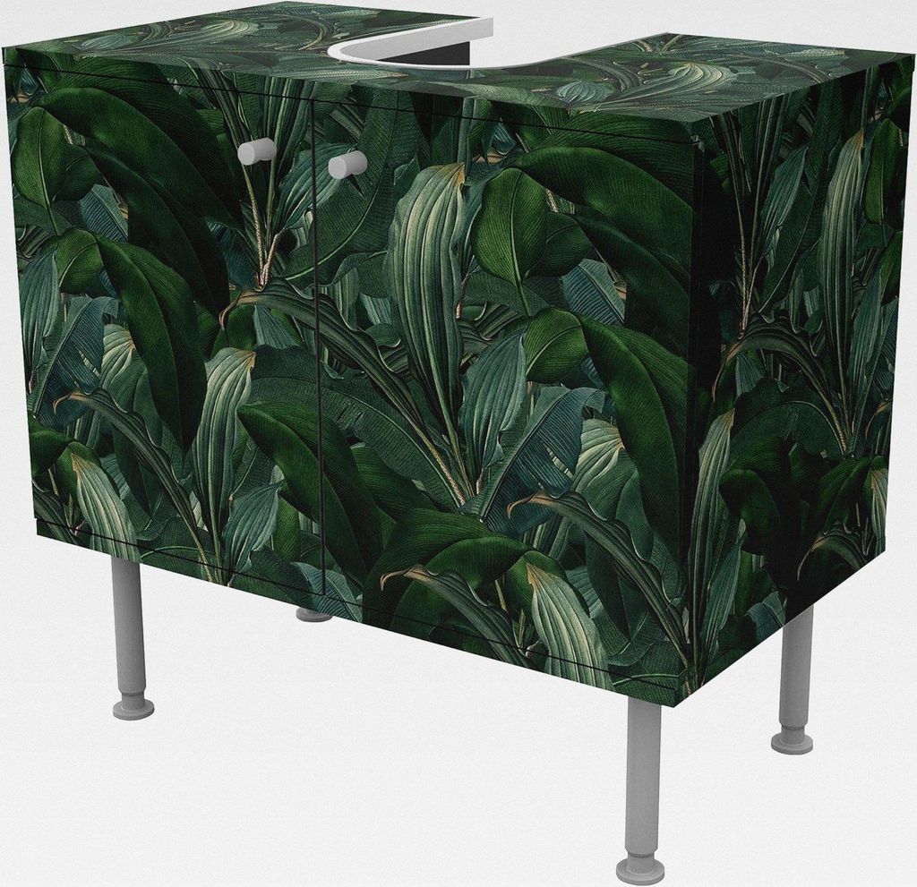 Waschbeckenunterschrank 2 Türen Botanik höhenverstellbar mit Füßen - 60er Breite - originell Tropisch Unterschrank grün Bad Gäste WC Möbel m...