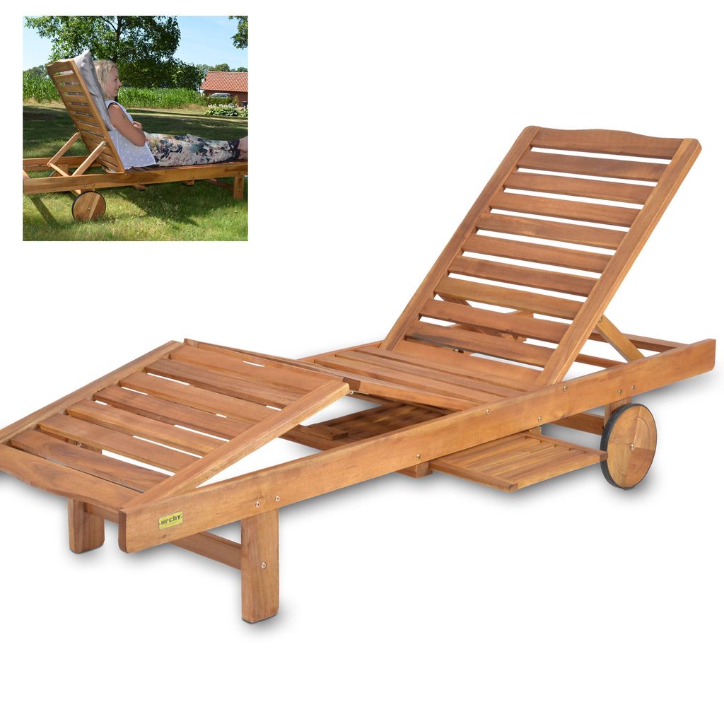 HECHT Resort A Gartenliege Holz aus Akazienholz | mit 2 Tische | 185 x 60 x 31 cm | Ergonomisch