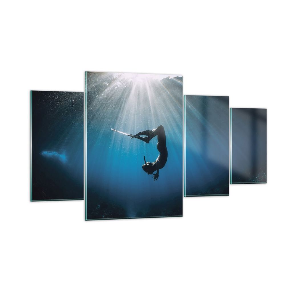 Bilder auf glas - 4 Teile - Flossen Boden Taucher - 160x90cm - Glasbilder - Wandbilder - Bilder - zum Aufhängen bereit - Wanddekoration aus Glas -...