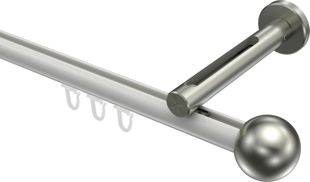 Interdeco Innenlaufstange / Gardinenstange mit Innenlauf Weiß / Edelstahl-Optik, Typ Siteno Luino (Kugel), 20 mm Ø 1-läufig, 200 cm