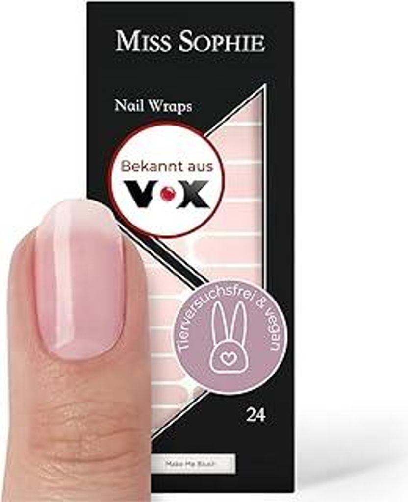 Original Miss Sophie Nagelfolien Make Me Blush I 24 ultra-dünne Nagellack-Streifen Transparent, Rosa I Für Finger- & Fußnägel I Hält auf Natur...