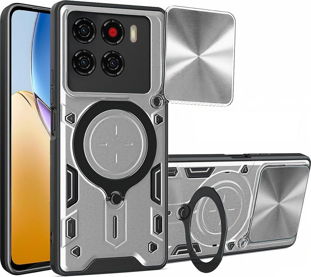 Outdoor Panzer Hülle für ZTE Blade A56 Handyhülle mit Slide Kameraschutz Ringhalter Bumper in Silber