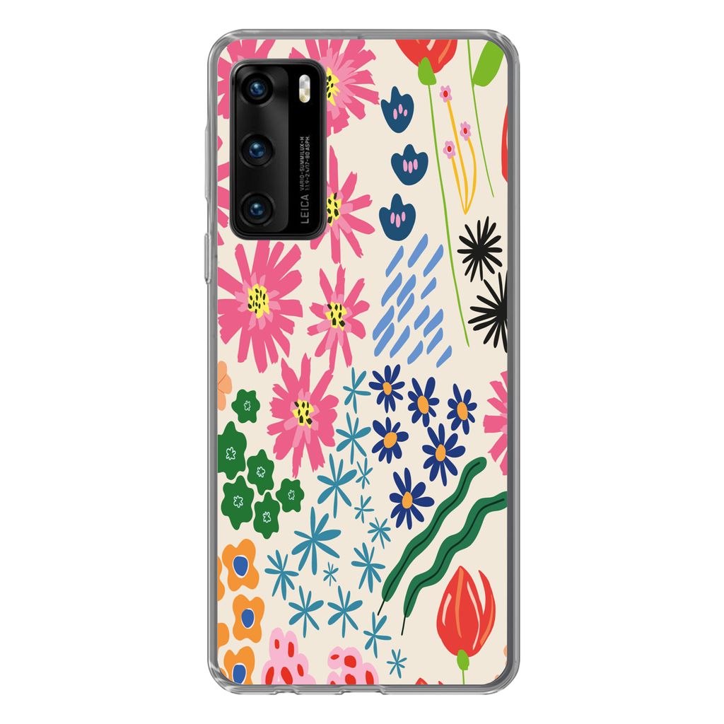MuchoWow Handyhülle Schutzhülle Hülle für Huawei P40 Blume - Blätter - Feldblumen Silikon Softcase Handy Hülle - Handytasche