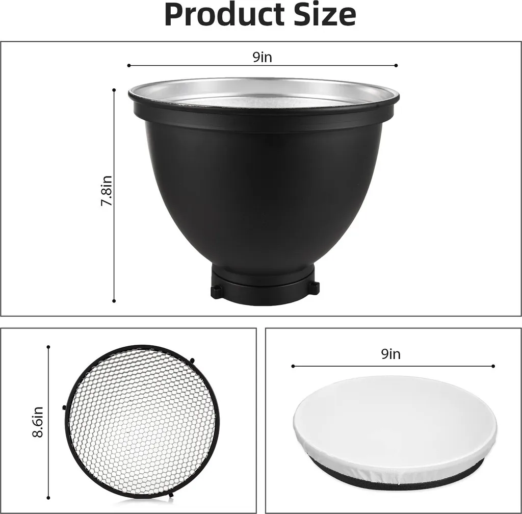 Diffuseur réflecteur avec grille nid d'abeille 60° pour flash de studio - 2